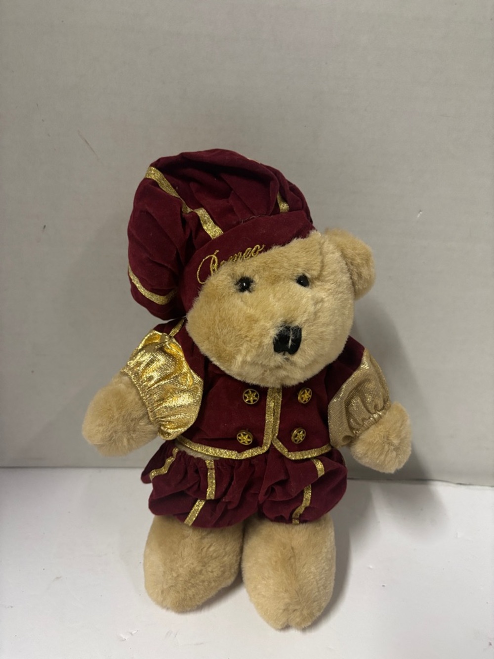 Plush Romeo Teddy Bear in Burgundy and Gold Holiday Outfit